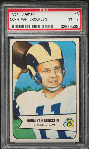 1954 Bowman FB Card # 8 Norm Van Brocklin Los Angeles Rams HOF PSA 7 NRMT (MGD2)