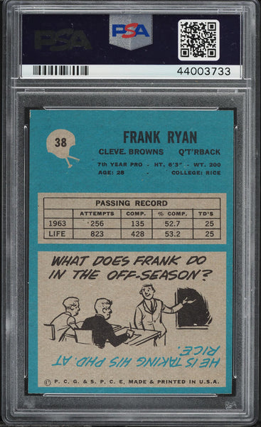 1964 Philadelphia FB Card # 38 Frank Ryan Cleveland Browns PSA 7 NRMT (MGD2)