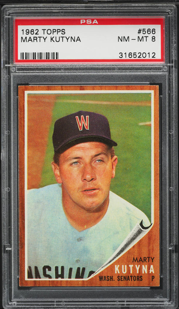 1962 Topps BB Card #566 Marty Kutyna Washington Senators SP PSA 8 NM-MT (MGD2)