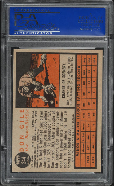 1962 Topps BB Card #244 Don Gile Boston Red Sox ROOKIE RC PSA 8 NM-MT (MGD2)