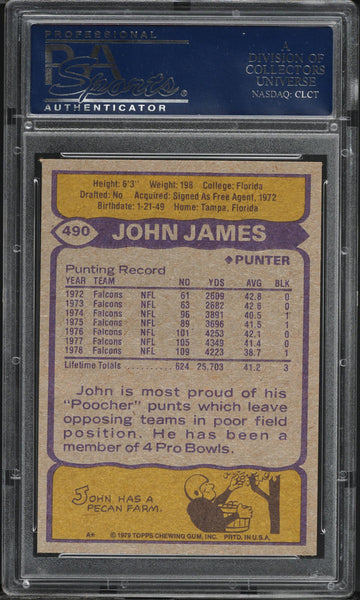 1979 Topps FB Card #490 John James Atlanta Falcons PSA 9 MINT (MGD2)