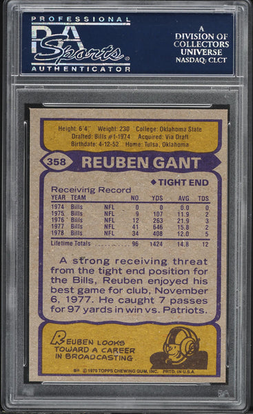 1979 Topps FB Card #358 Reuben Gant Buffalo Bills PSA 9 MINT (MGD2)