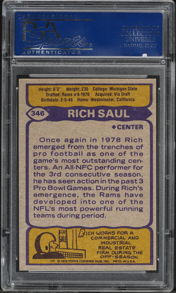 1979 Topps FB Card #346 Rich Saul Los Angeles Rams PSA 9 MINT (MGD2)
