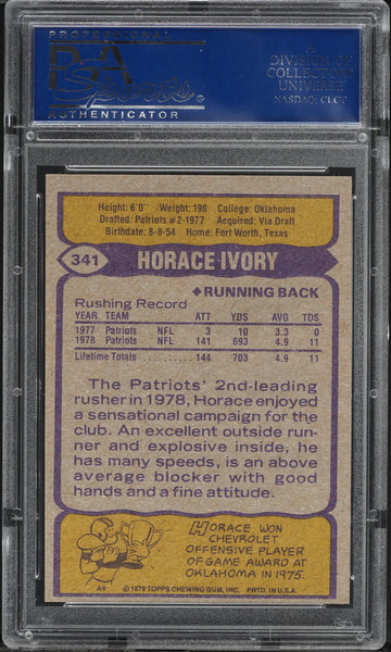 1979 Topps FB Card #341 Horace Ivory New England Patriots ROOKIE RC PSA 9 MINT (MGD2)
