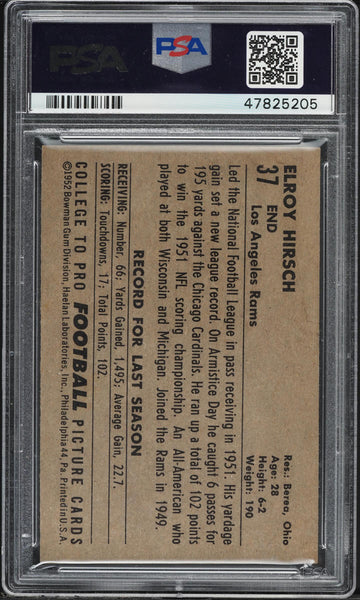 1952 Bowman Large FB Card # 37 Elroy Hirsch Los Angeles Rams HOF SP PSA 5 EX (MGD2)