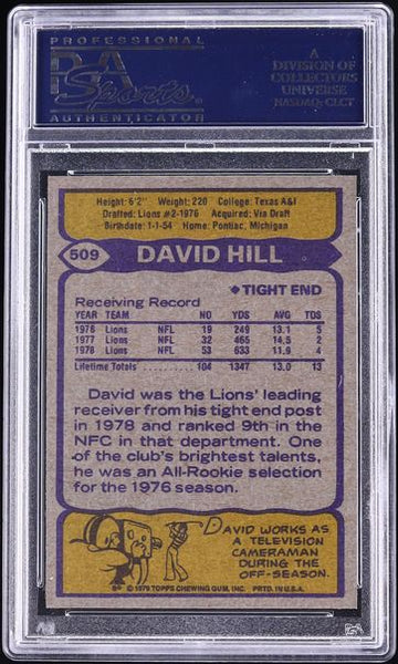 1979 Topps FB Card #509 David Hill Detroit Lions PSA 9 MINT (MGD2)