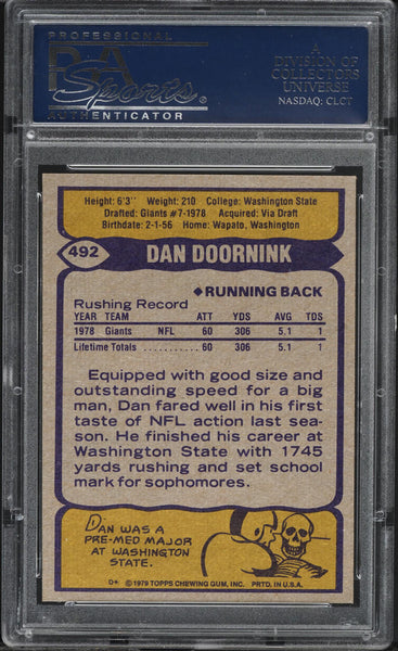 1979 Topps FB Card #492 Dan Doornink New York Giants ROOKIE RC PSA 9 MINT (MGD2)