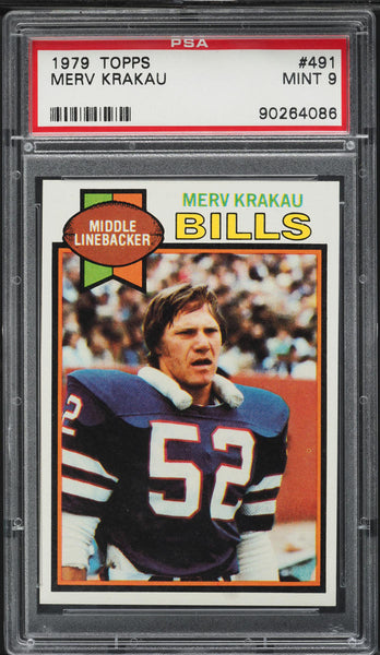 1979 Topps FB Card #491 Merv Krakau Buffalo Bills PSA 9 MINT (MGD2)