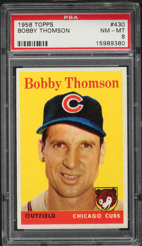 1958 Topps BB Card #430 Bobby Thomson Chicago Cubs PSA 8 NM-MT (MGD2)