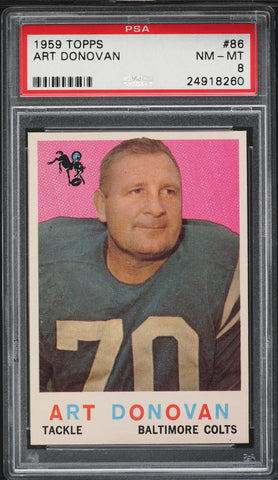 1959 Topps FB Card # 86 Art Donovan Baltimore Colts HOF PSA 8 NM-MT (MGD2)