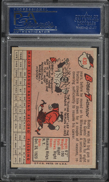 1958 Topps BB Card #430 Bobby Thomson Chicago Cubs PSA 8 NM-MT (MGD2)