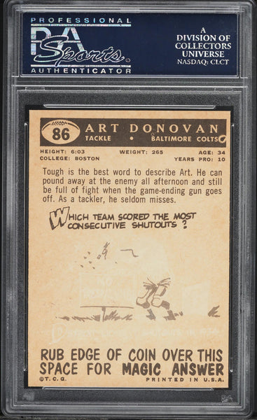 1959 Topps FB Card # 86 Art Donovan Baltimore Colts HOF PSA 8 NM-MT (MGD2)