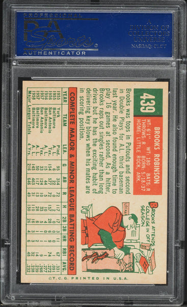 1959 Topps BB Card #439 Brooks Robinson Baltimore Orioles HOF PSA 8 NM-MT (MGD2)