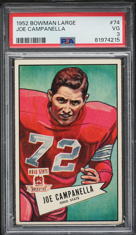 1952 Bowman Large FB Card # 74 Joe Campanella Cleveland Browns ROOKIE RC PSA 3 (MGD2)