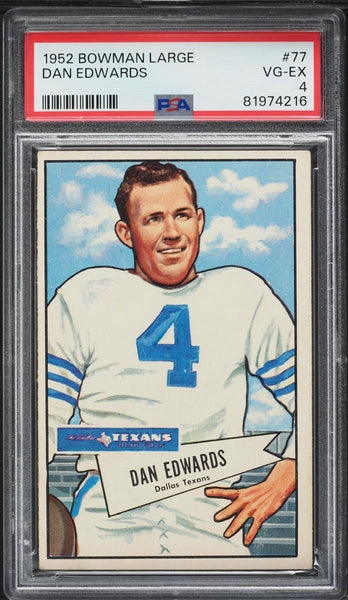 1952 Bowman Large FB Card # 77 Dan Edwards Dallas Texans PSA 4 VGEX (MGD2)
