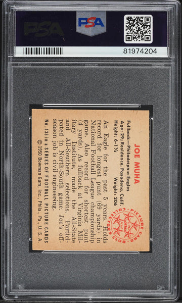 1950 Bowman FB Card #133 Joe Muha Philadelphia Eagles PSA 6 EXMT (MGD2)