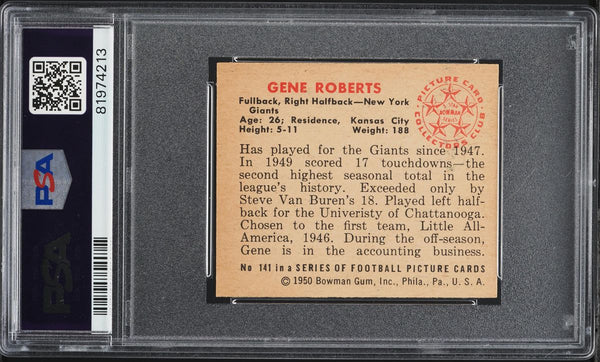 1950 Bowman FB Card #141 Gene Roberts New York Giants ROOKIE RC PSA 6 EXMT (MGD2)