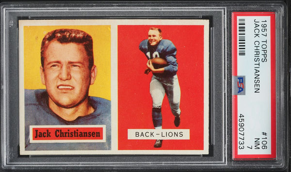 1957 Topps FB Card #106 Jack Christiansen Detroit Lions HOF SP PSA 7 NRMT (MGD2)