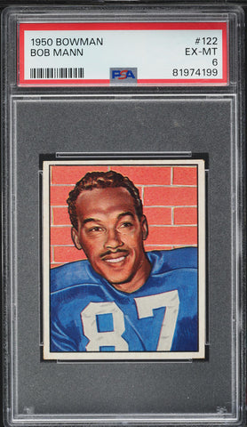 1950 Bowman FB Card #122 Bob Mann Green Bay Packers HOF PSA 6 EXMT (MGD2)