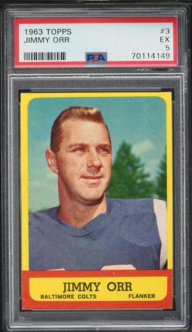 1963 Topps FB Card # 3 Jimmy Orr Baltimore Colts PSA 5 EX (MGD2)