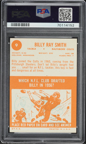 1963 Topps FB Card # 9 Billy Ray Smith Baltimore Colts ROOKIE RC PSA 6 EXMT (MGD2)