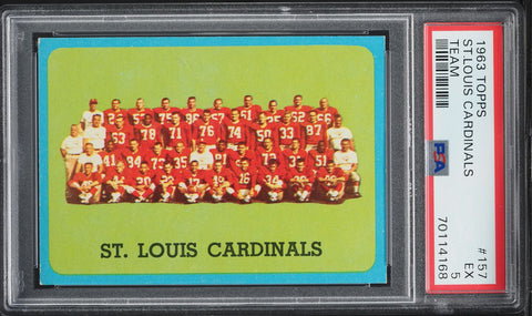1963 Topps FB Card #157 St. Louis Cardinals TEAM CARD SP PSA 5 EX (MGD2)