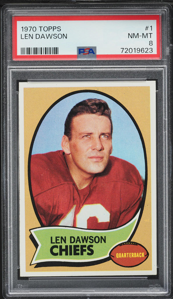1970 Topps FB Card # 1 Len Dawson Kansas City Chiefs HOF PSA 8 NM-MT (MGD2)