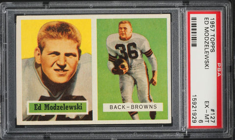 1957 Topps FB Card #127 Ed Modzelewski Cleveland Browns PSA 6 EXMT (MGD2)