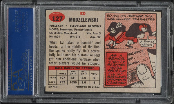 1957 Topps FB Card #127 Ed Modzelewski Cleveland Browns PSA 6 EXMT (MGD2)