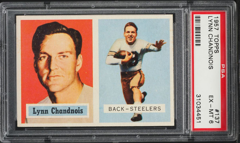 1957 Topps FB Card #137 Lynn Chandnois Pittsburgh Steelers PSA 6 EXMT (MGD2)