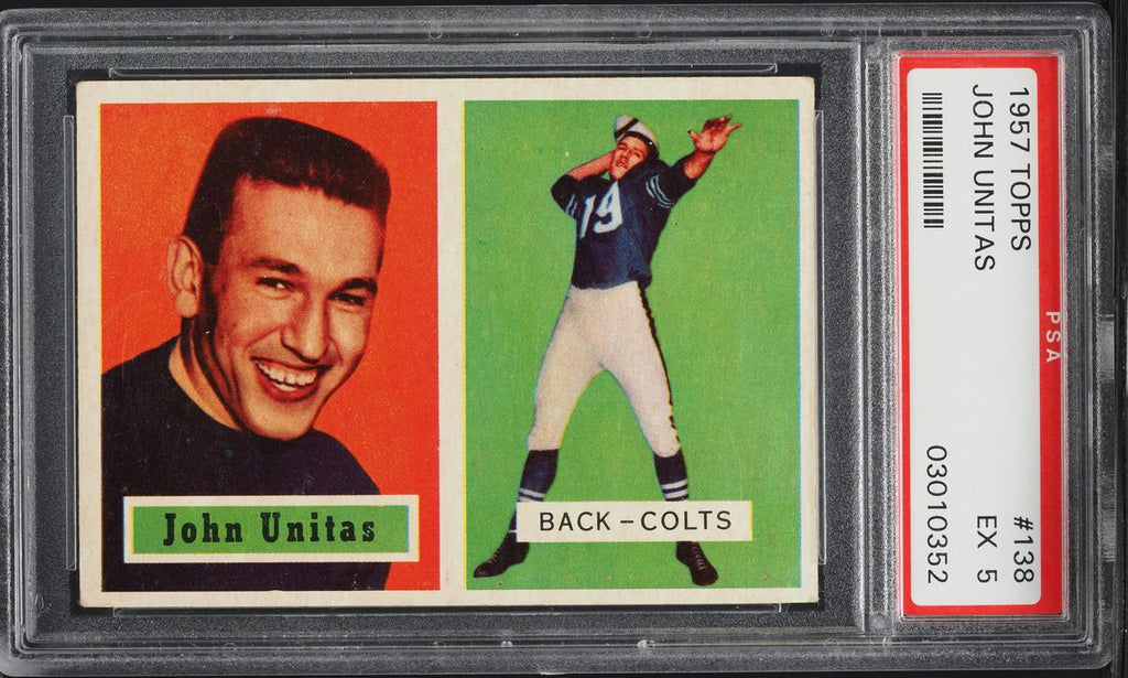 1957 Topps FB Card #138 Johnny Unitas Baltimore Colts HOF ROOKIE RC PSA 5 EX (MGD2)