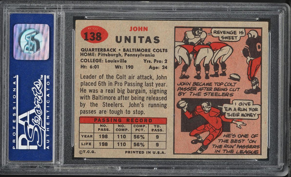 1957 Topps FB Card #138 Johnny Unitas Baltimore Colts HOF ROOKIE RC PSA 5 EX (MGD2)