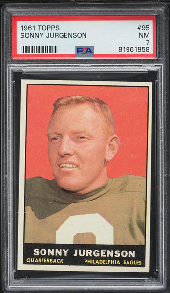 1961 Topps FB Card # 95 Sonny Jurgenson Philadelphia Eagles HOF PSA 7 NRMT (MGD2)