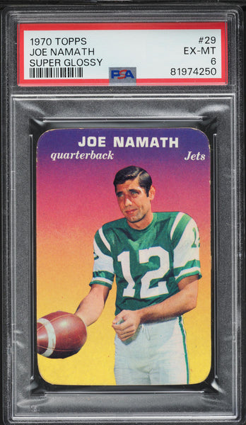 1970 Topps FB SUPER GLOSSY Card # 29 Joe Namath New York Jets HOF PSA 6 EXMT (MGD2)