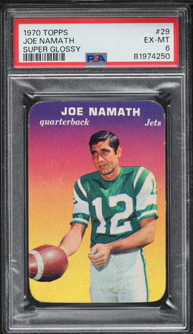 1970 Topps FB SUPER GLOSSY Card # 29 Joe Namath New York Jets HOF PSA 6 EXMT (MGD2)