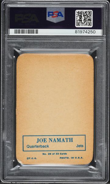 1970 Topps FB SUPER GLOSSY Card # 29 Joe Namath New York Jets HOF PSA 6 EXMT (MGD2)