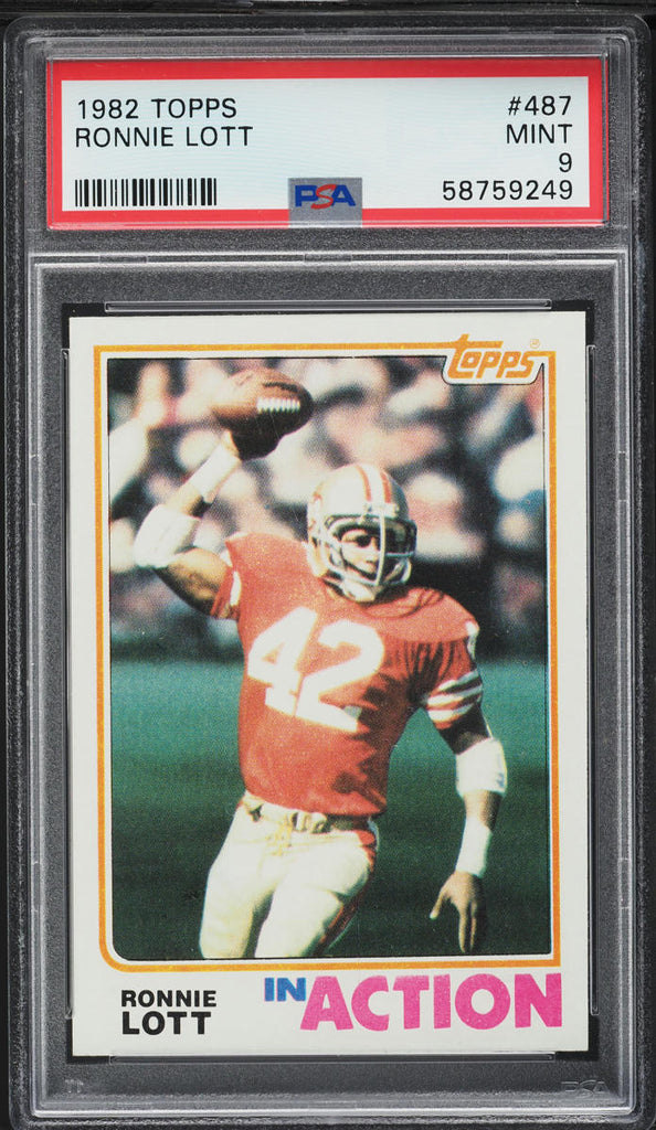 1982 Topps FB Card #487 Ronnie Lott San Francisco 49ers HOF ROOKIE RC PSA 9 MINT (MGD2)
