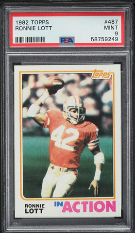 1982 Topps FB Card #487 Ronnie Lott San Francisco 49ers HOF ROOKIE RC PSA 9 MINT (MGD2)