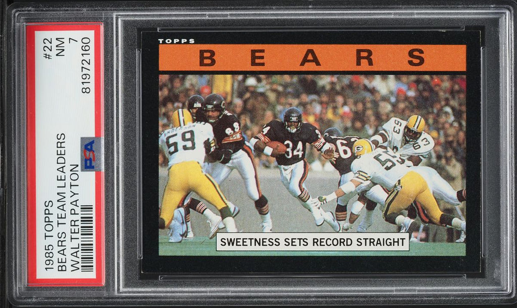 1985 Topps FB Card # 22 Walter Payton Chicago Bears HOF TEAM LEADRS PSA 7 NRMT (MGD2)
