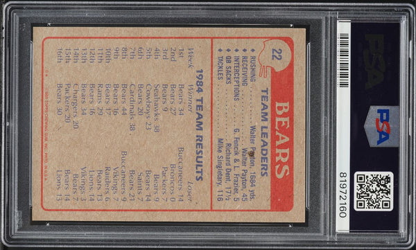1985 Topps FB Card # 22 Walter Payton Chicago Bears HOF TEAM LEADRS PSA 7 NRMT (MGD2)