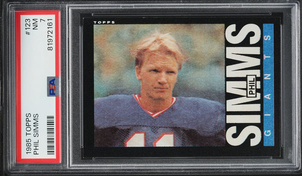 1985 Topps FB Card #123 Phil Simms New York Giants HOF PSA 7 NRMT (MGD2)