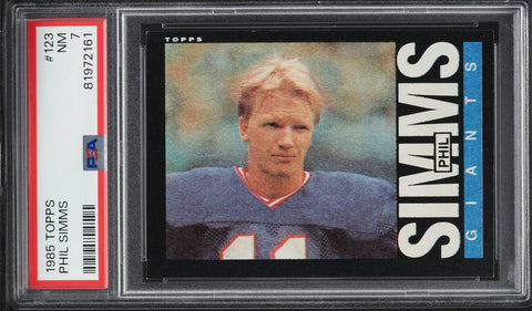1985 Topps FB Card #123 Phil Simms New York Giants HOF PSA 7 NRMT (MGD2)