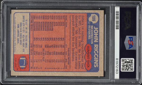 1985 Topps FB Card #189 John Riggins Washington Redskins HOF PSA 7 NRMT (MGD2)