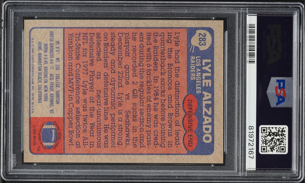 1985 Topps FB Card #283 Lyle Alzado Los Angeles Raiders PSA 7 NRMT (MGD2)