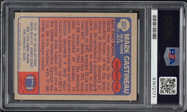1985 Topps FB Card #337 Mark Gastineau New York Jets HOF ALL PRO PSA 7 NRMT (MGD2)