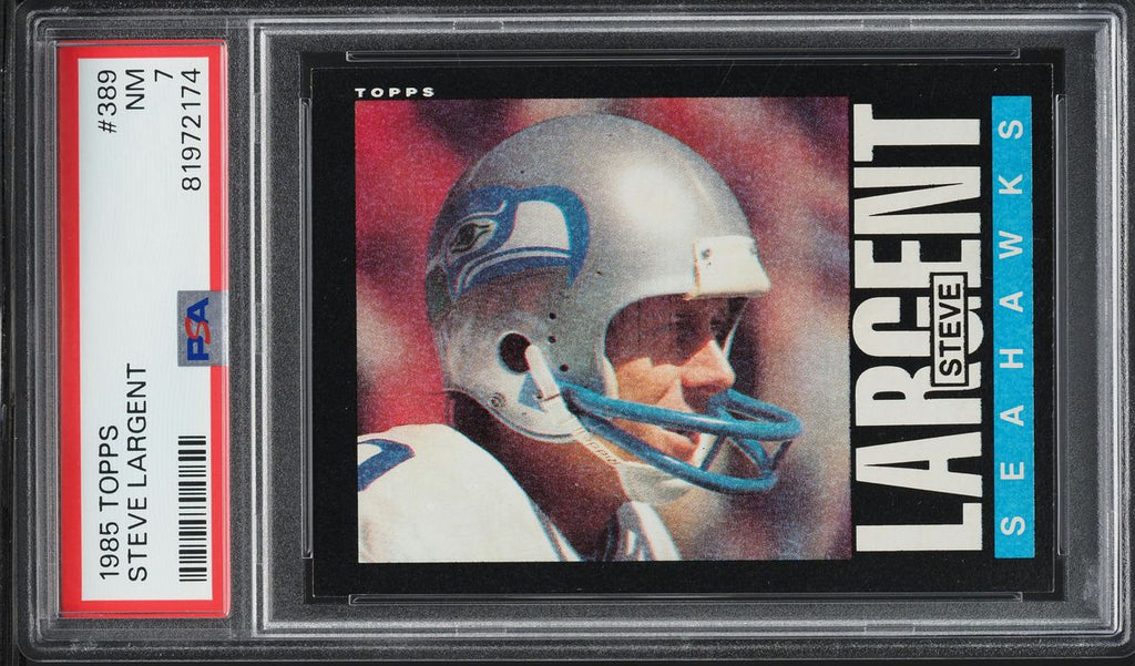 1985 Topps FB Card #389 Steve Largent Seattle Seahawks HOF PSA 7 NRMT (MGD2)