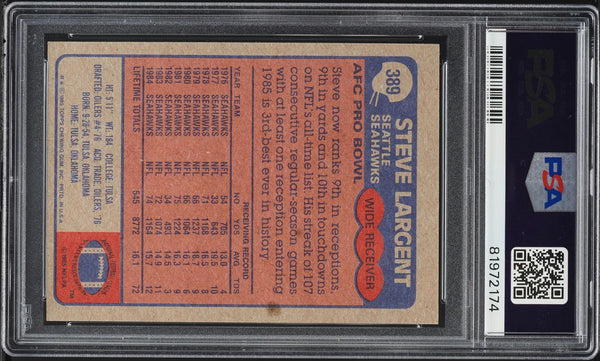 1985 Topps FB Card #389 Steve Largent Seattle Seahawks HOF PSA 7 NRMT (MGD2)