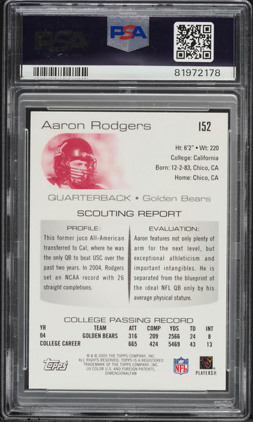 2005 Topps Chrome Draft Picks & Prospects #152 Aaron Rodgers ROOKIE RC PSA 9 (MGD2) (Copy)