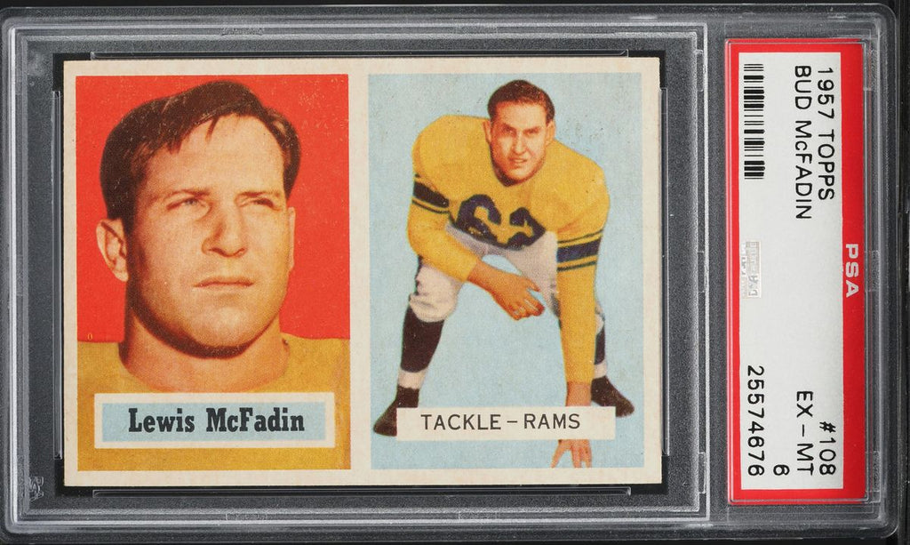 1957 Topps FB Card #108 Bud McFadin Los Angeles Rams HOF ROOKIE RC SP PSA 6 (MGD2)
