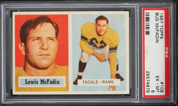 1957 Topps FB Card #108 Bud McFadin Los Angeles Rams HOF ROOKIE RC SP PSA 6 (MGD2)